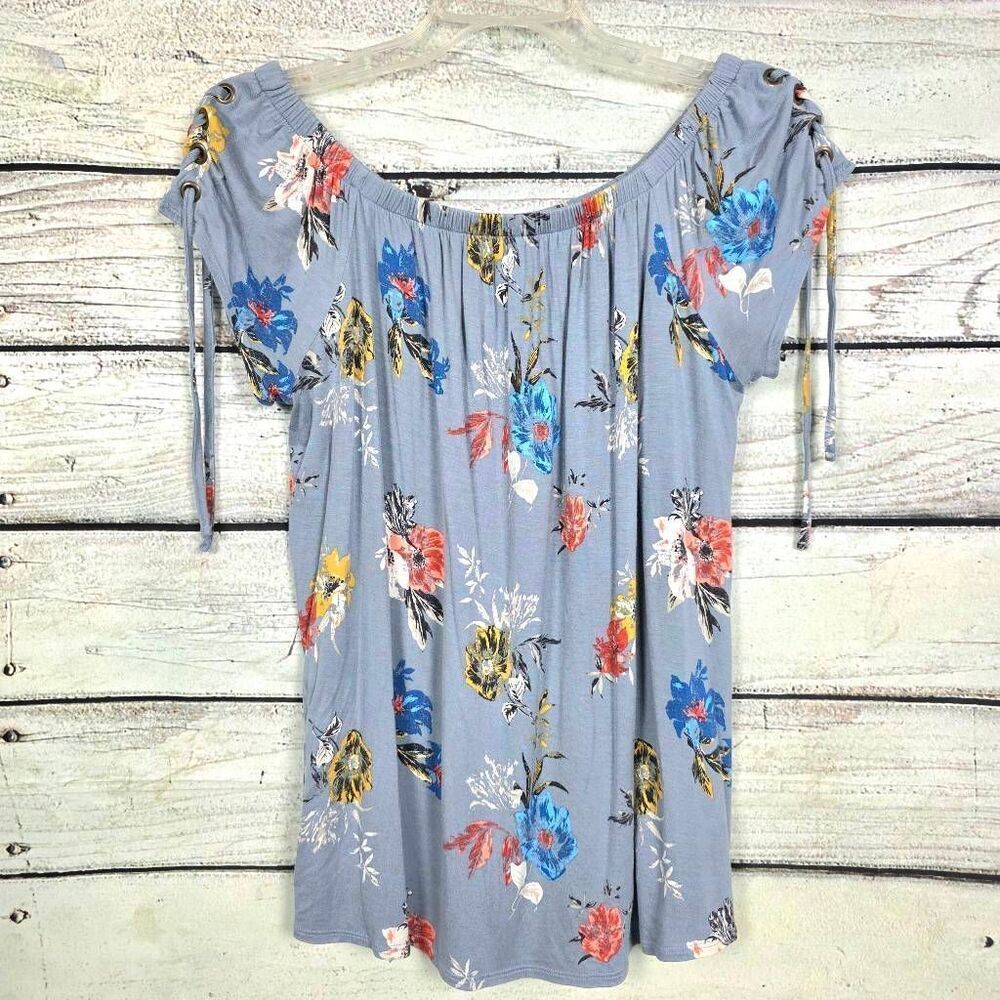 Maurices Blue Floral Off Shoulder Drawstring Top M